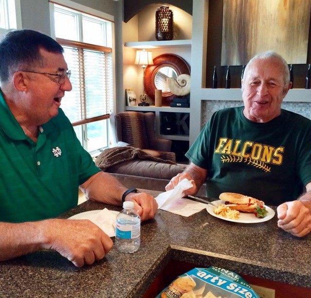 Mike Ratigan and Dale Poole pregaming before Falcon Football 2017