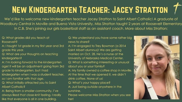 2023 New SA Kindergarten Teacher & Assistant Saintes Basketball Coach Jacey Stratton